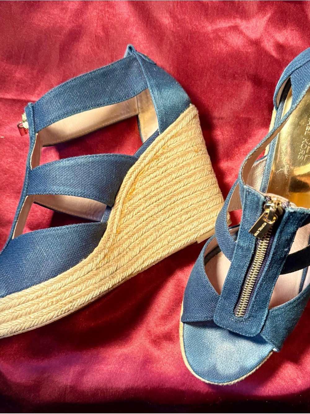 Michael Kors Blue Denim Espadrille Wedge Sandals